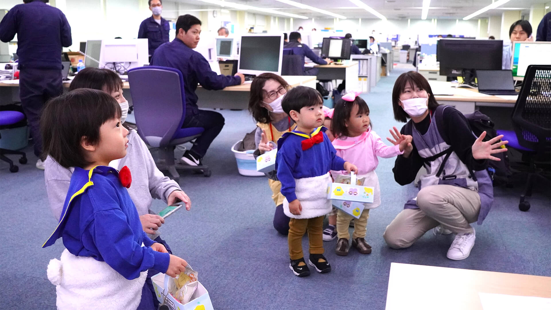 Nervous children visiting a workplace for the first time